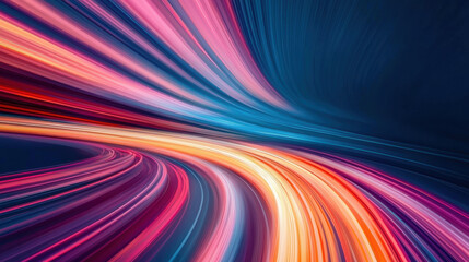 Poster - Dynamic light trails captured in a vibrant, colorful scene evoking motion, speed, and futuristic energy on a dark blue background.