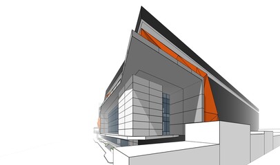 Wall Mural - 3d rendering sketch of modern building 