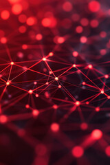 Poster - Abstract digital network with red nodes and lines on dark background. Futuristic technology, data visualization, and communication concept.