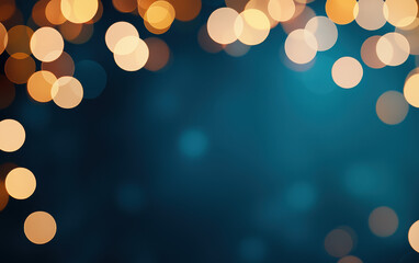 Poster - Soft glowing bokeh lights on a dark blue background, perfect for festive, celebration, or cozy atmosphere themes.