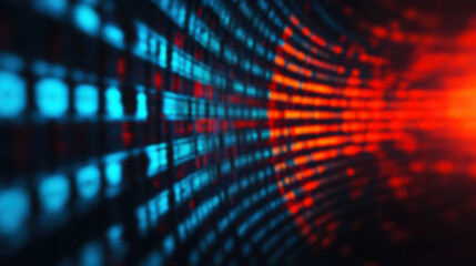 Poster - abstract binary code background in red and blue light, representing data transfer, technology, and d