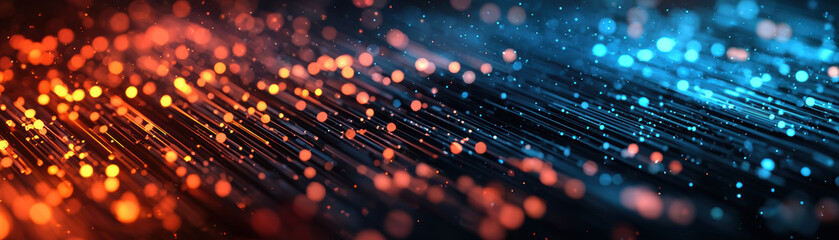 Poster - Abstract digital background with glowing orange and blue futuristic lines. Concept of advanced technology, data transmission, and modern communication.