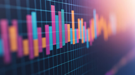Poster - Colorful abstract bar graph with blurred background, representing data visualization, statistics, finance, and analytics in a modern style.