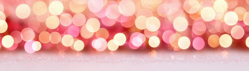 Poster - abstract festive background with glittering bokeh lights in pink and gold hues, perfect for holiday 