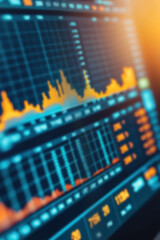 Poster - Blurred stock market chart data with illuminating graphs on a computer screen, showcasing financial trends and investment analysis.