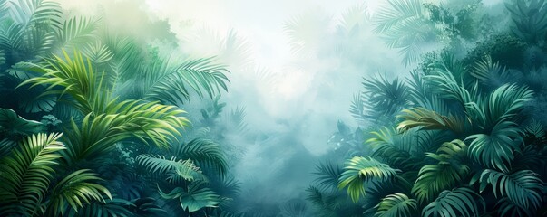 Wall Mural - Watercolor abstract lush jungle with rich greens.