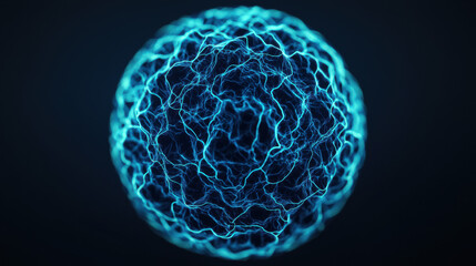 Poster - Abstract glowing electric blue sphere with intricate patterns on dark background, depicting energy, technology, and futuristic concepts.