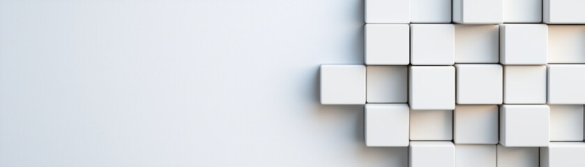 Poster - Abstract white  cubes arranged in a geometric pattern on a clean background, creating a minimalist and modern design. Ideal for technology and architecture concepts.
