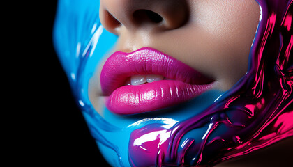 Sticker - Beautiful woman with vibrant pink lips exudes elegance and glamour generated by AI