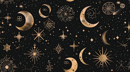 Glittery Constellations Tarot Card Pattern in Night Sky