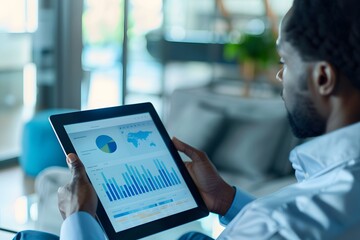 Poster - Businessman analyzing data on tablet
