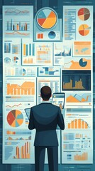 Aufkleber - Businessman analyzing financial data on charts and graphs.