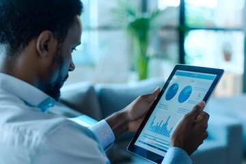 Poster - Man Analyzing Financial Data on a Tablet