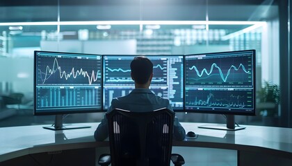 Poster - Businessman Analyzing Data on Monitors