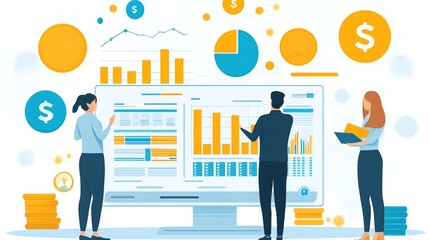 Poster - Business People Analyzing Data On Large Screen.