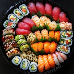 Wall Mural - Sushi Platter with Variety of Rolls and Sashimi