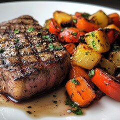 Canvas Print - Grilled Steak with Roasted Vegetables