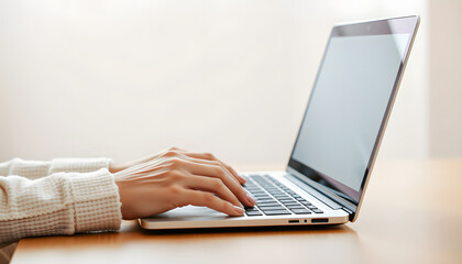 woman hand using computer laptop making money online from home isolated with white highlights, png