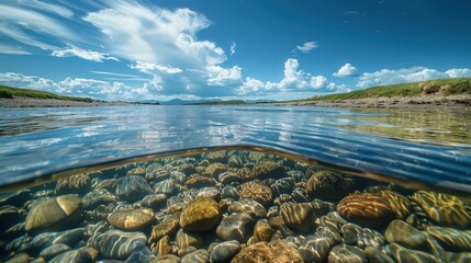 Sticker - Underwater Riverbed and Sky with Clouds