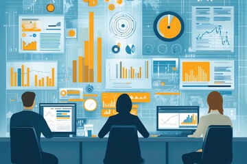 Aufkleber - Business People Analyzing Data On Monitors.