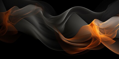 Sticker - Abstract Orange and Gray Smoke Waves on Black Background