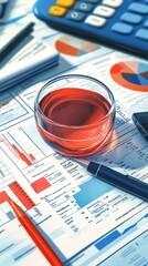 Aufkleber - Financial analysis with a glass of red liquid.