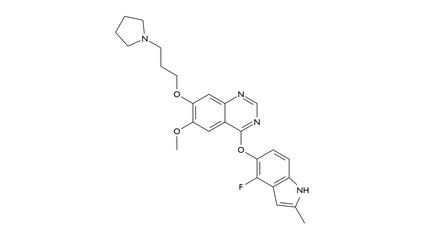 Sticker - cediranib molecule, structural chemical formula, ball-and-stick model, isolated image recentin