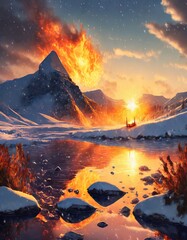 Wall Mural - fire in the mountains