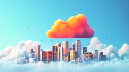 Aufkleber - Cityscape Emerging from Clouds.