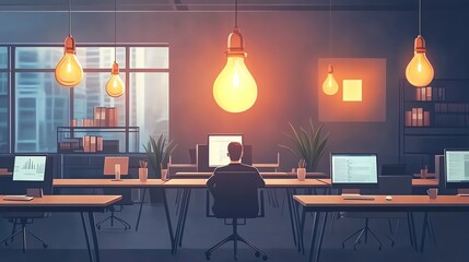 Aufkleber - Businessman Working Late in Office.