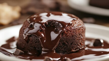 Wall Mural - Close-up of a Chocolate Lava Cake Drizzled with Ganache