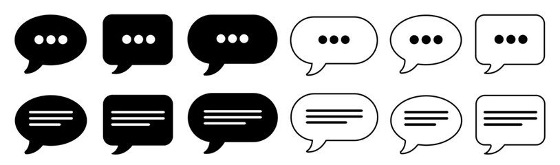 Black Message Vector Icons, Outline Chat Symbol, Text Box, Minimal Conversation illustration, Clip art, Vector stock