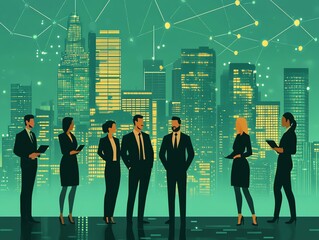 Poster - Business Professionals Meeting in a Cityscape.