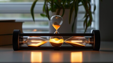 Poster - A sand clock with a built-in LED light, illuminating the sand as it flows, creating a serene and calming visual effect.