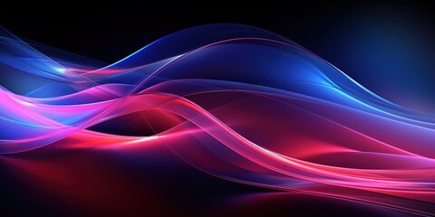 Canvas Print - Abstract pink and blue glowing waves on dark background.