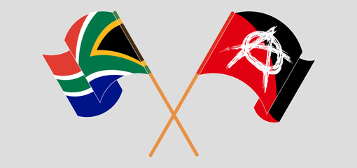 Wall Mural - Crossed and waving flags of South Africa and Anarchy