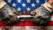 © Meritxell Cid - Gloved hands holding wrench with American flag background
