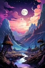 Wall Mural - ethereal cosmic landscapes in vibrant colors with stars and celestial bodies.