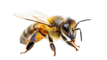 macro of a bee isolated on white and transparent background
