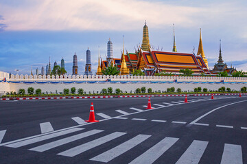 Wall Mural - Twilight view of Wat Phra Kaew temple or The Temple of the Emerald Buddha or Wat Phra Si Rattana Satsadaram Landmark of Thailand