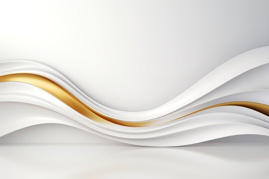 Abstract 3D white and gold wavy background.