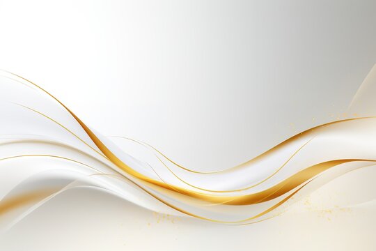 Abstract background with elegant white and gold curves and glitter.