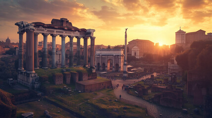 Wall Mural - Cityscape image of famous ancient Roman Forum in Rome, Italy during sunset