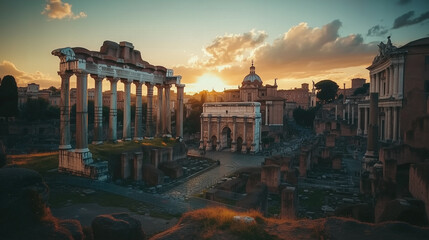 Wall Mural - Cityscape image of famous ancient Roman Forum in Rome, Italy during sunset