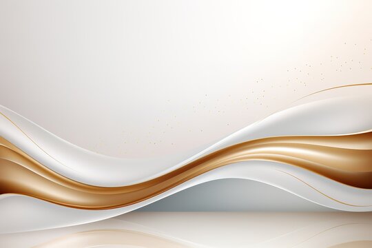Abstract background with flowing golden and white waves and subtle sparkles.