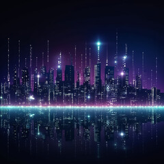 Wall Mural - A cityscape with a network of lights and a city skyline. The lights are connected to each other, creating a web-like pattern. Scene is one of connectivity and interdependence