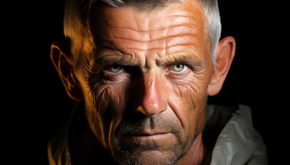 Poster - Serious senior man with gray hair staring at camera generated by AI