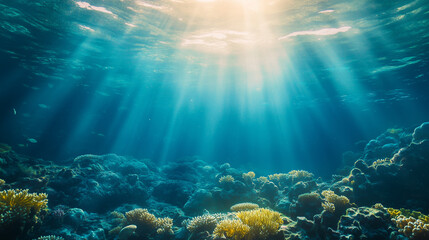 Sea or ocean underwater deep with reef nature background