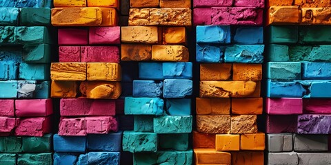 Poster - A colorful stack of bricks with a blue brick in the middle