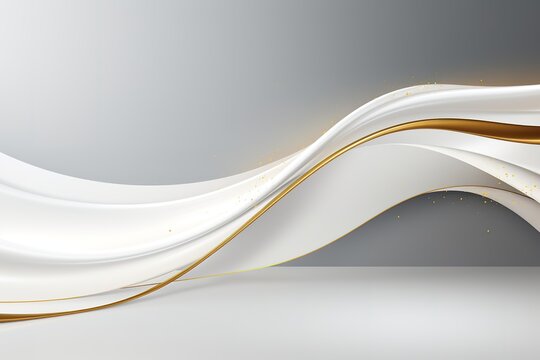 Abstract background with flowing white and gold waves.
